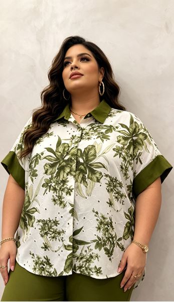 Picture of COTTON PLUS SIZE BLOUSE WITH FLORAL PRINT